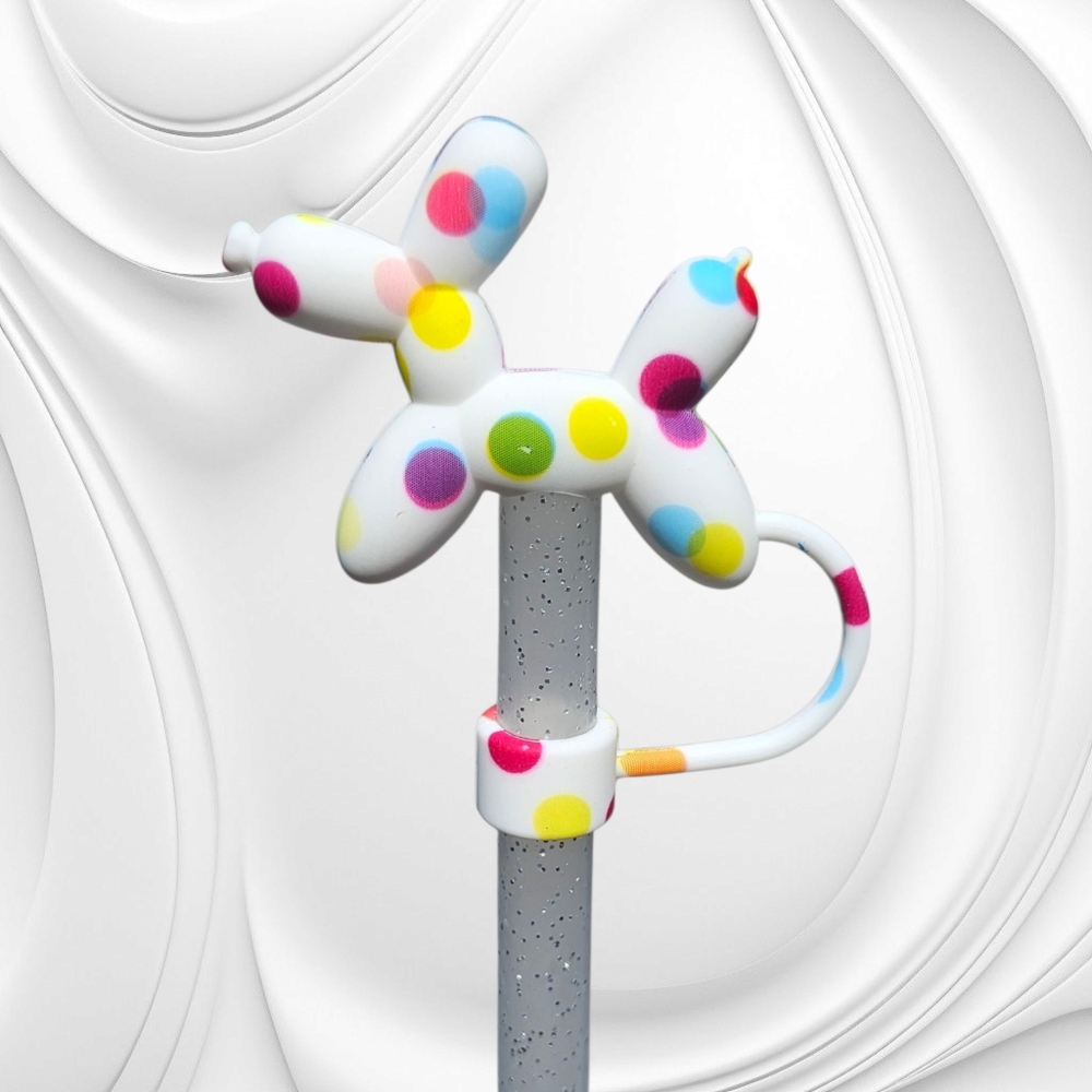 Polkadots Balloon Dog 3D Silicone 10mm Stanley Straw Topper
